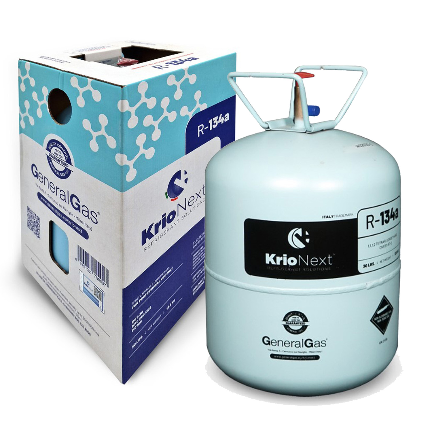 R134a KrioNext® 134A in DOT39 non-refillable cylinder 13,77 Lt/22 Bar - 13,6 Kg/30 lb - Quality meets AHRI700-2019 USA standard (guaranteed by lab of GeneralGas Zhejiang Co. LTD.)