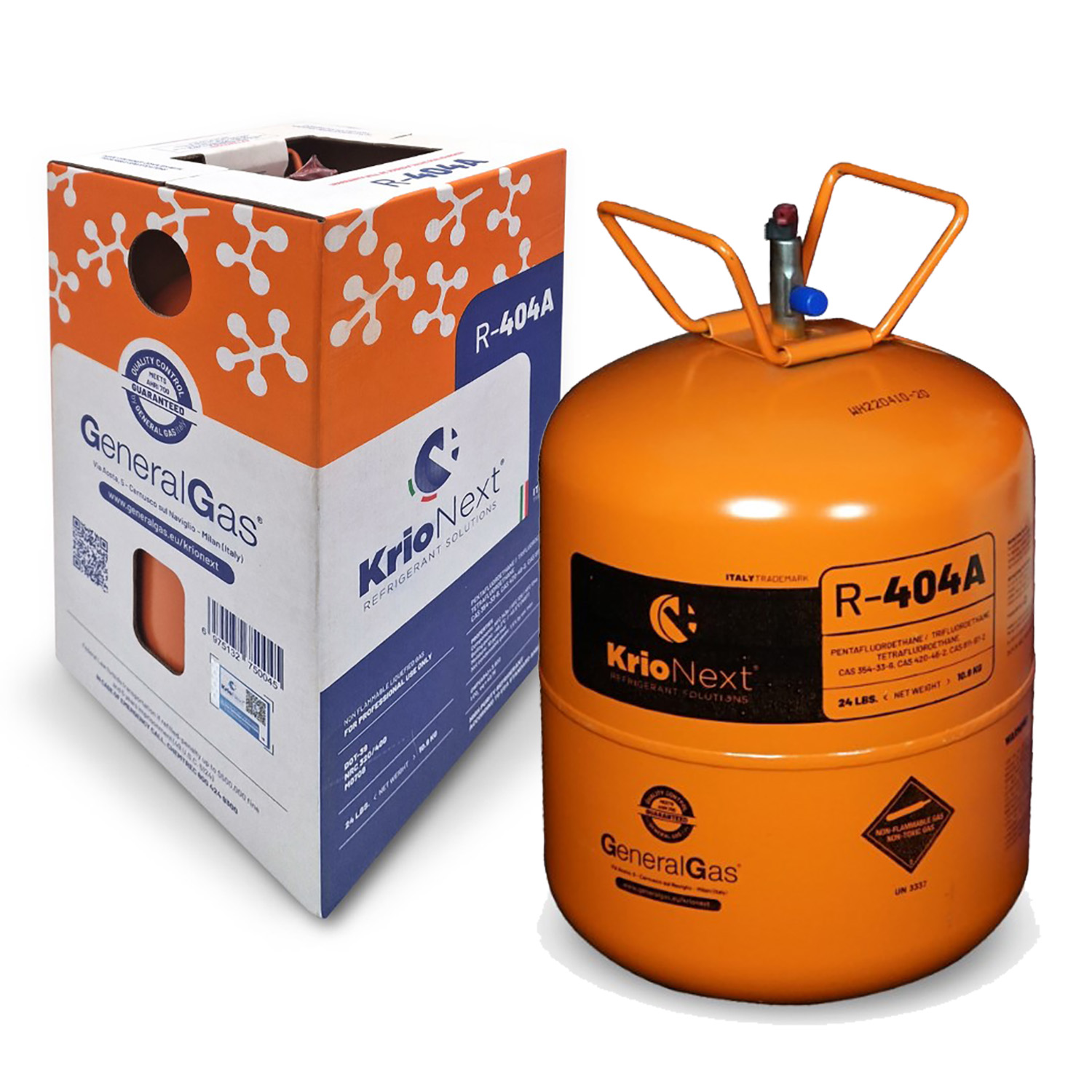 R404A KrioNext® 404A in DOT39 non-refillable cylinder 13,77 Lt / 27 Bar - 10,9 Kg/24 lb - Quality meets AHRI700-2019 USA standard (guaranteed by lab of GeneralGas Zhejiang Co. LTD.)