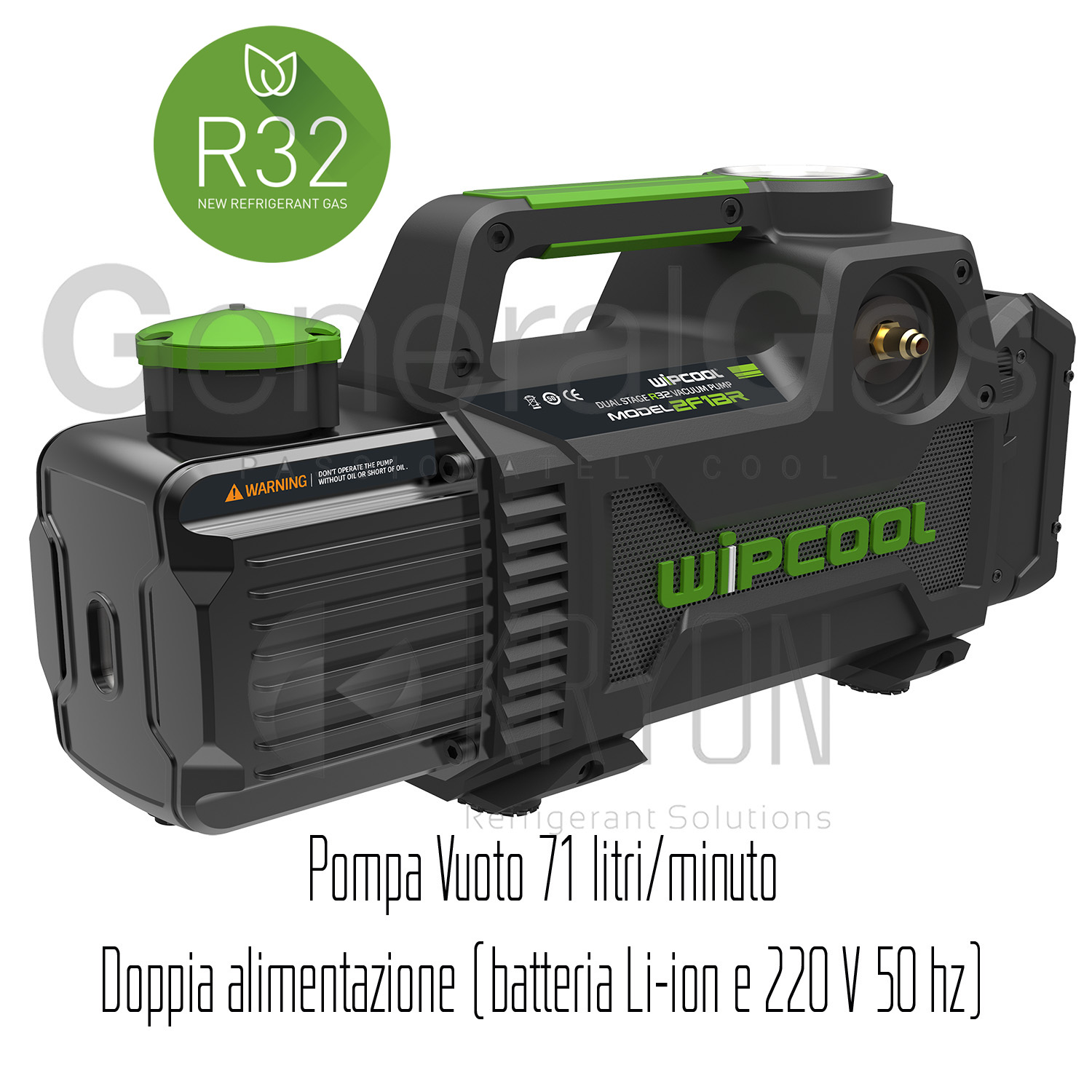 Vacuum pump 2F1BR - two stages, battery operated, flow rate 71 liters/minute, also suitable for R32 and A2L refrigerants (battery not included) - dual power supply:battery + 220V 50Hz