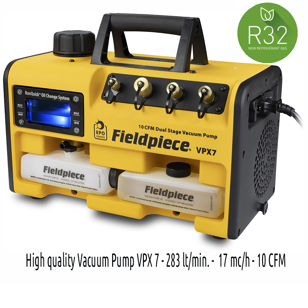 Fieldpiece USA - VPX7 INT - high quality vacuum pump, high performances - 283 liters/minute (17,0 cum/hour) - vacuum degree 2 x10(-2) mbar - 0,02 mbar/2 Pa/15 micron