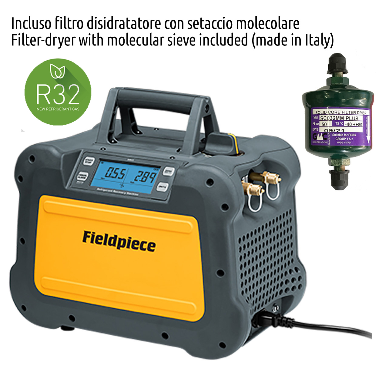 Fieldpiece USA - MR45INT - Recuperatore gas refrigerante digitale da 1 HP - 0,75 Kw completo di filtro disidratatore e raccordo - Foto 1 