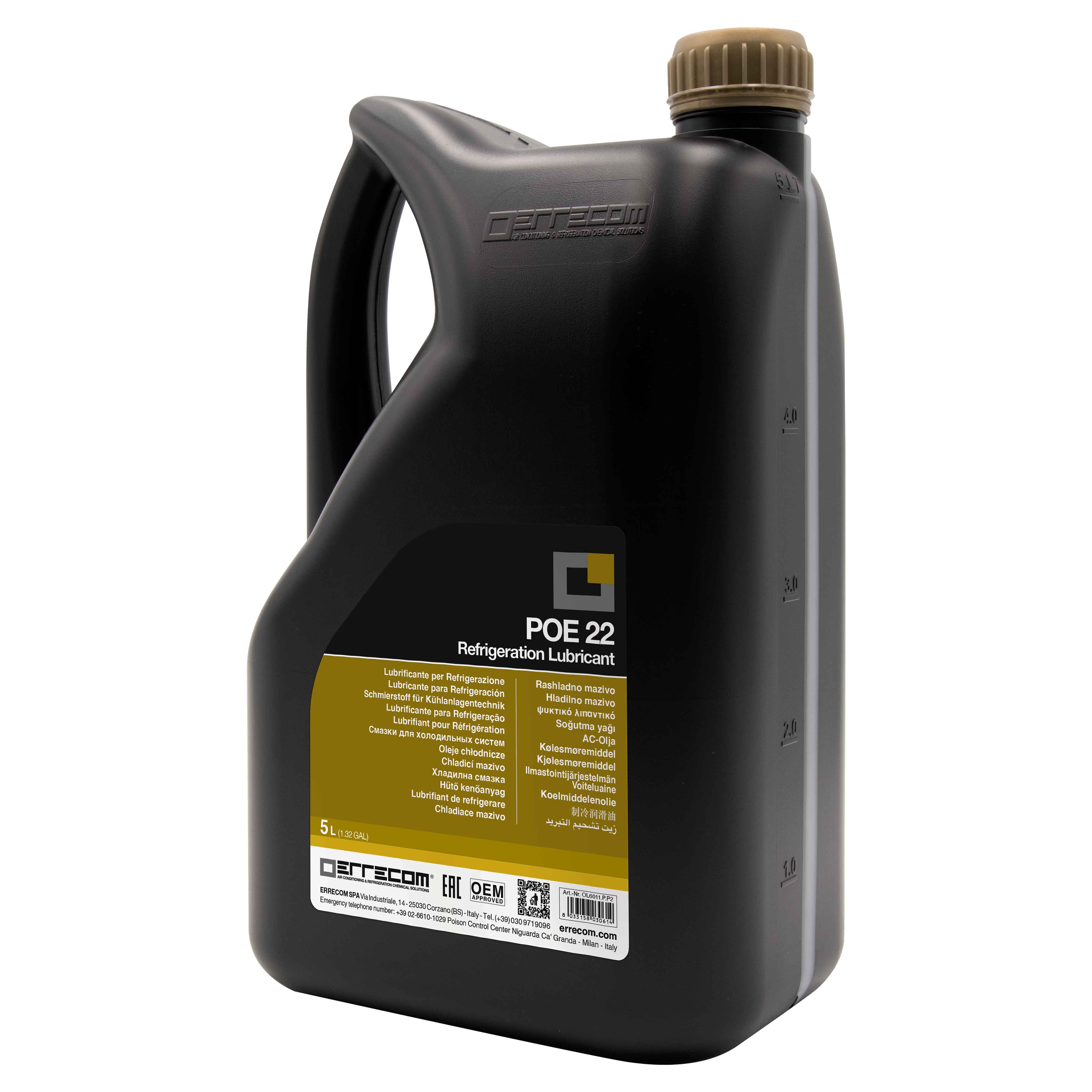 Olio lubrificante R&AC Polyol Estere (POE) Errecom 22 - Tanica in Plastica da 5 lt.