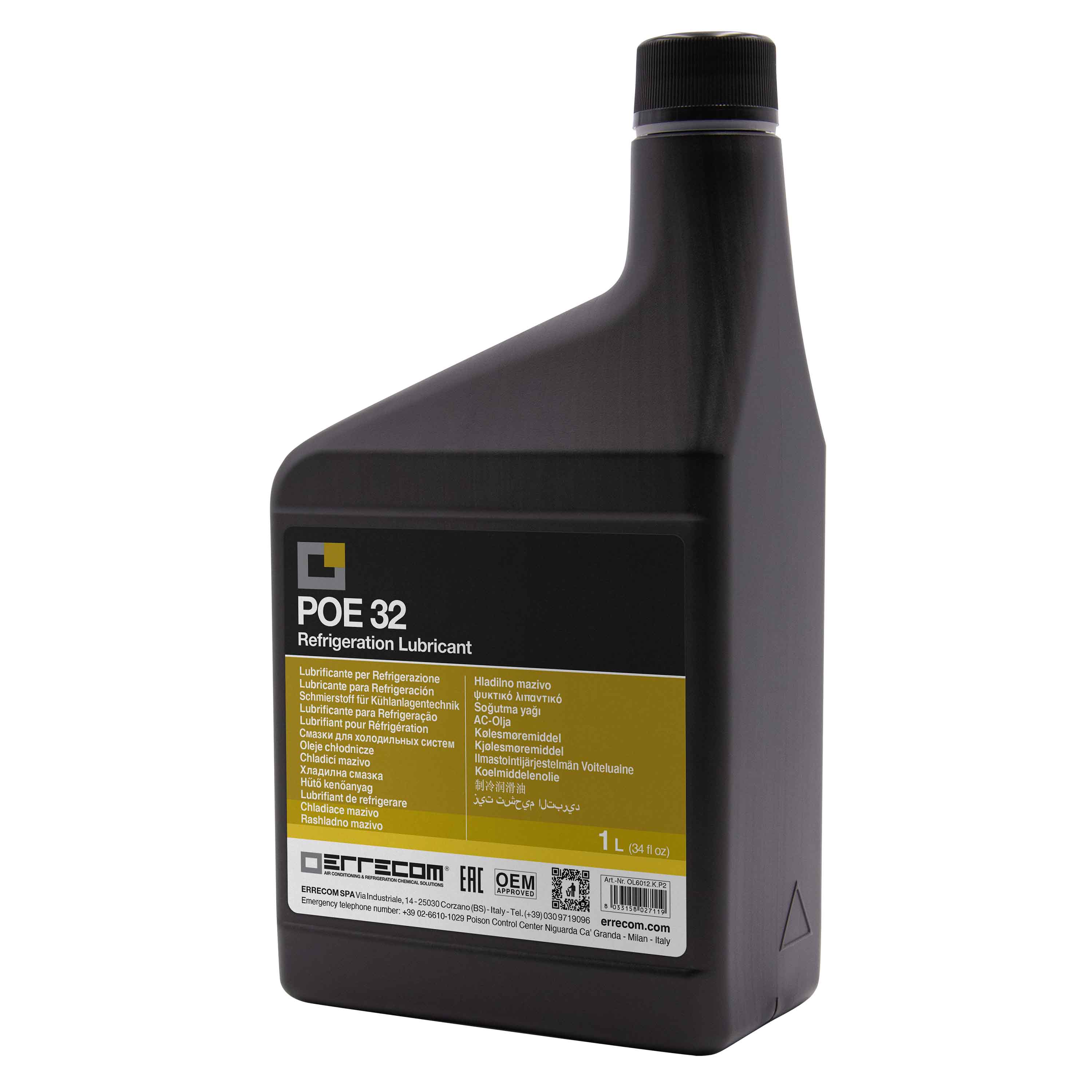 12 x R&AC Polyol Ester (POE) lubricant oil Errecom 32 - Plastic Tank 1 lt. - Package # 12 pcs. (total 12 liters)