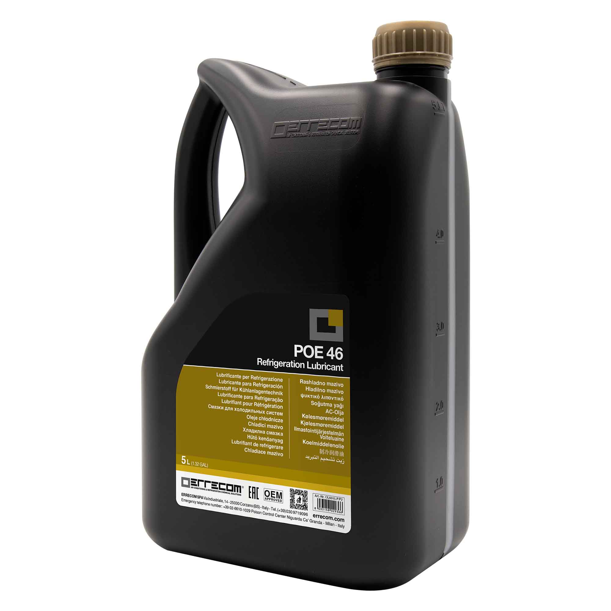 2 x R&AC Polyol Ester (POE) lubricant oil Errecom 46 - Plastic Tank 5 lt. - Package # 2 pcs. (total 10 liters)