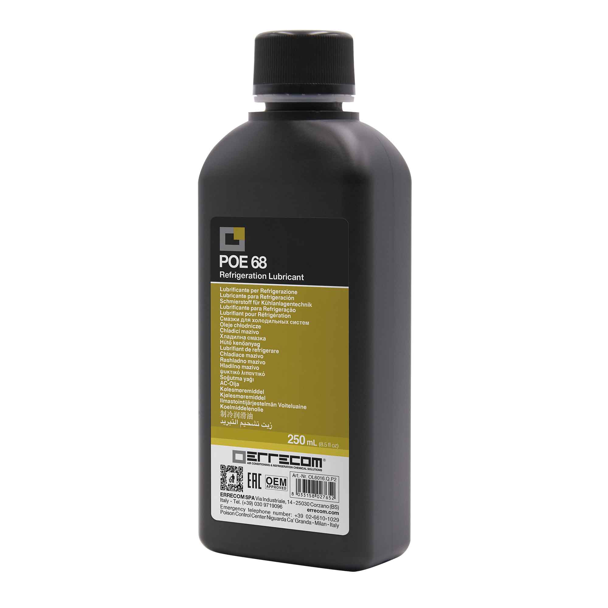 24 x R&AC Polyol Ester (POE) lubricant oil Errecom 68 - Plastic Tank 250 ml. - Package # 24 pcs. (total 6 liters)