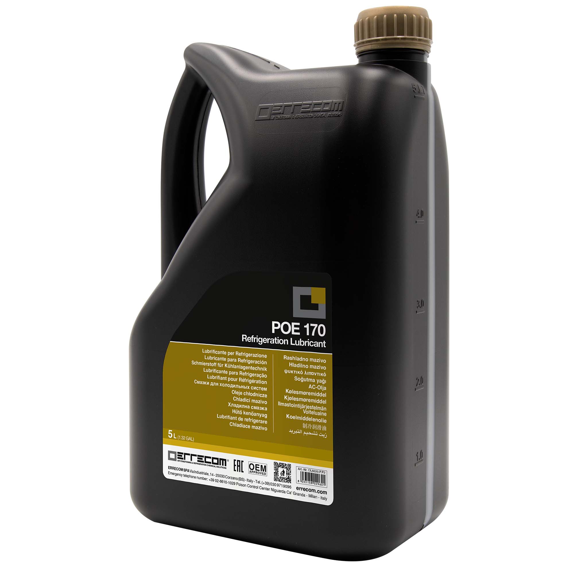 2 x R&AC Polyol Ester (POE) lubricant oil Errecom 170 - Plastic Tank 5 lt. - Package # 2 pcs. (total 10 liters)