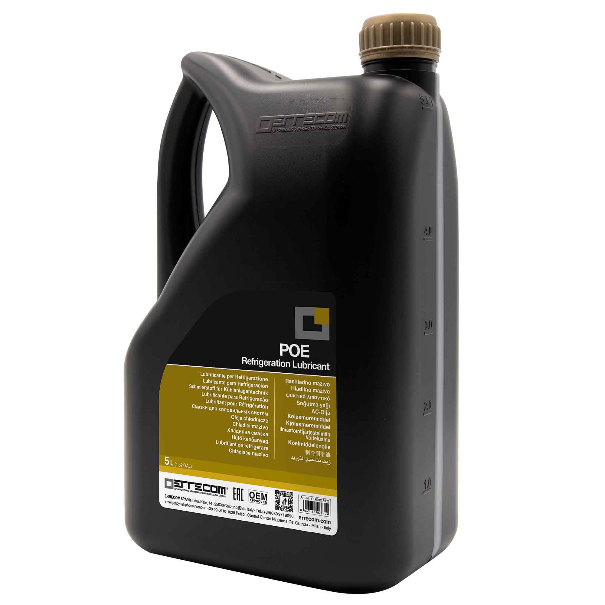 2 x R&AC Polyol Ester (POE) lubricant oil Errecom 100 - Plastic Tank 5 lt. - Package # 2 pcs. (total 10 liters)