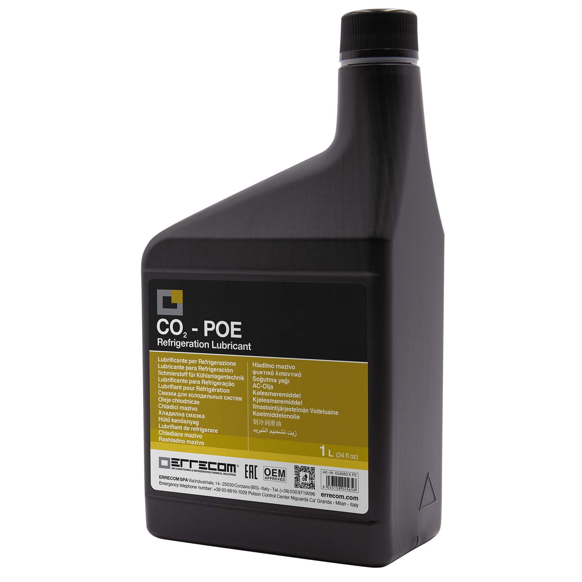 12 x Commercial Refrigeration Polyol Ester (POE) lubricant oil specific to CO2 Errecom 55 - Plastic Tank 1 lt. - Package # 12 pcs. (total 12 liters)