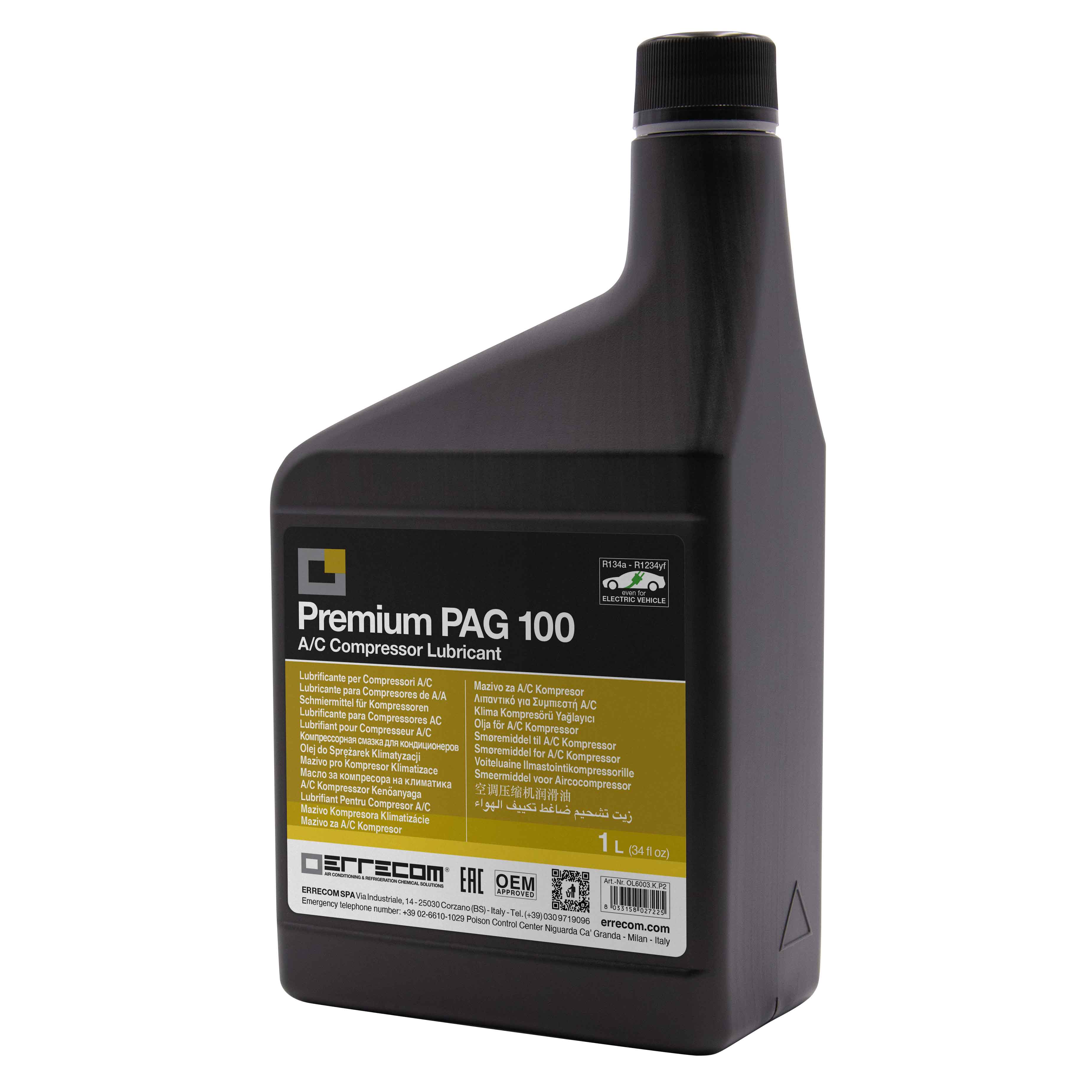 12 x AUTO PREMIUM PAG 100 Lubricant oil + UV DYE - Plastic Tank 1 lt - Package # 12 pcs (total 12 liters)