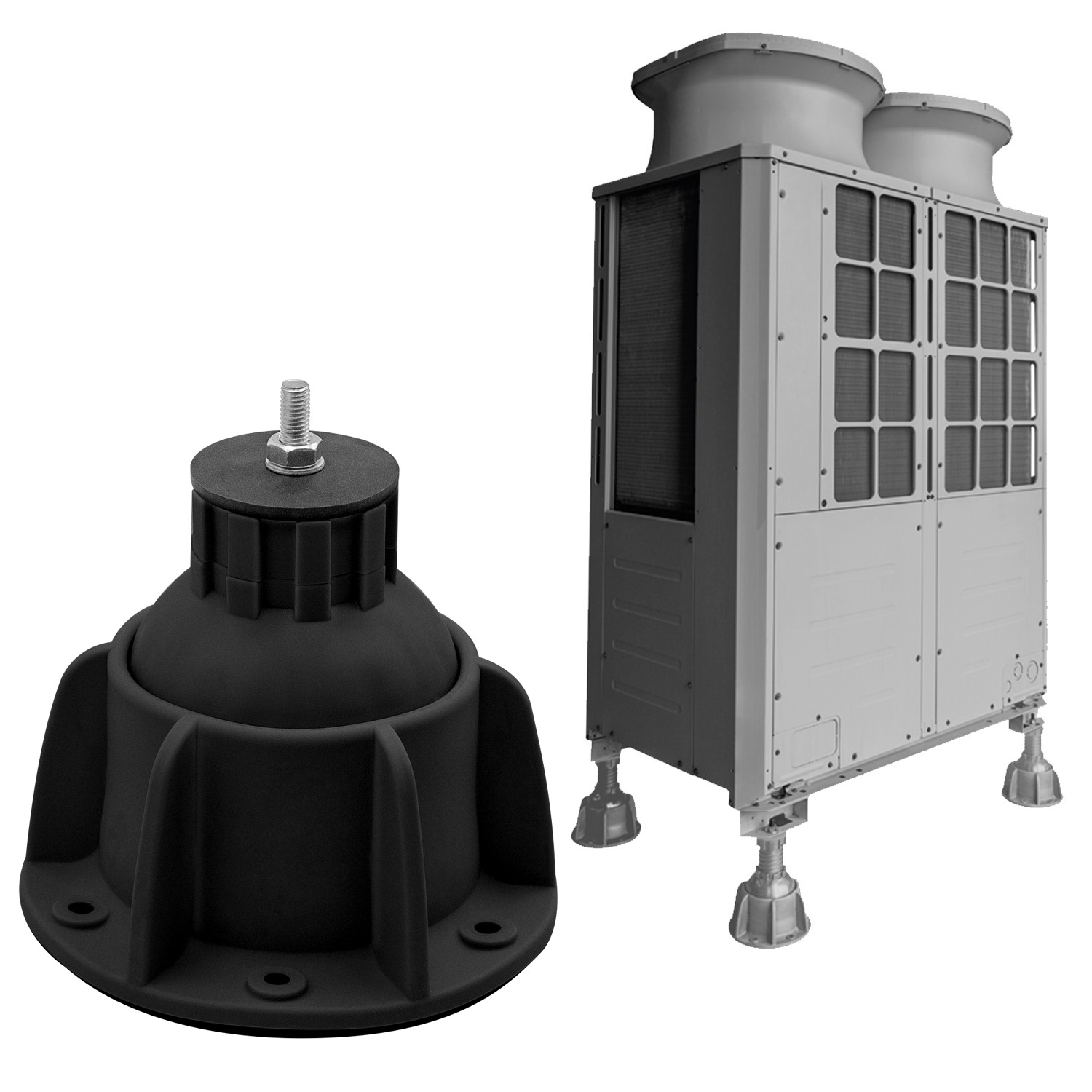 Steady - supporto a pavimento per unità esterne AC, pompe di calore e Refrigerazione - portata fino a 1500 kg, inclinabile fino a 35°, rotazione a 360° - colore nero RAL9004