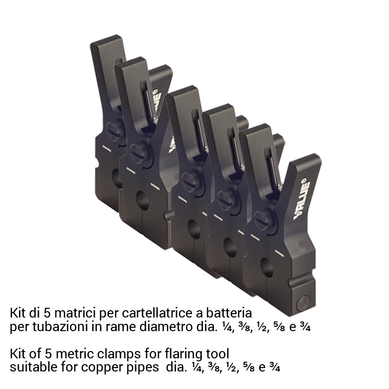 VALUE Kit of 5 clamps for flaring tool, battery operated VET-19LI - suitable for copper pipes dia. in pollici dia. ¼, ⅜, ½, ⅝ e ¾