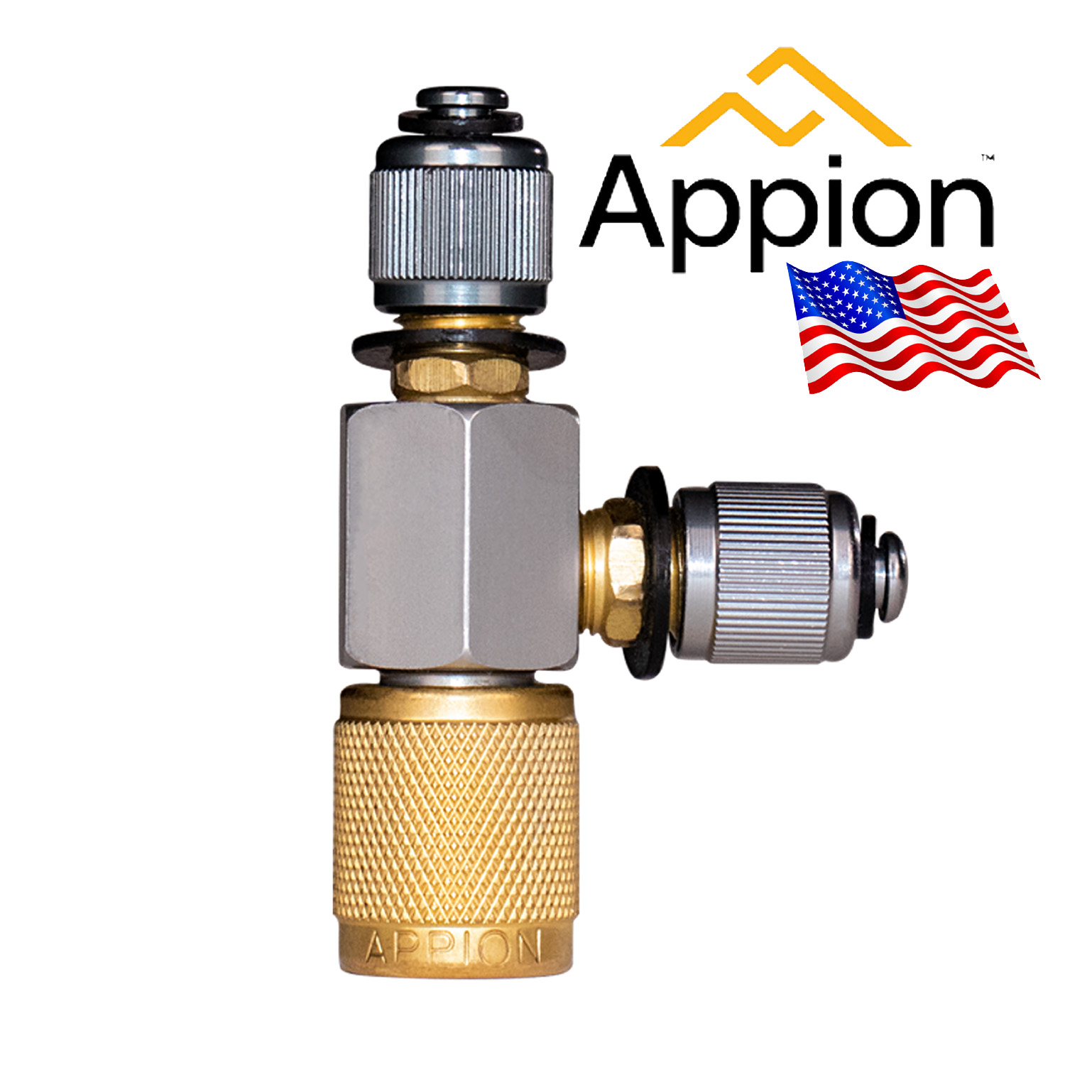 MegaSeal Low-Loss Charging T-Fitting - inlet 1/4 female, double outlet 1/4 male - original Appion USA (CTEE14)