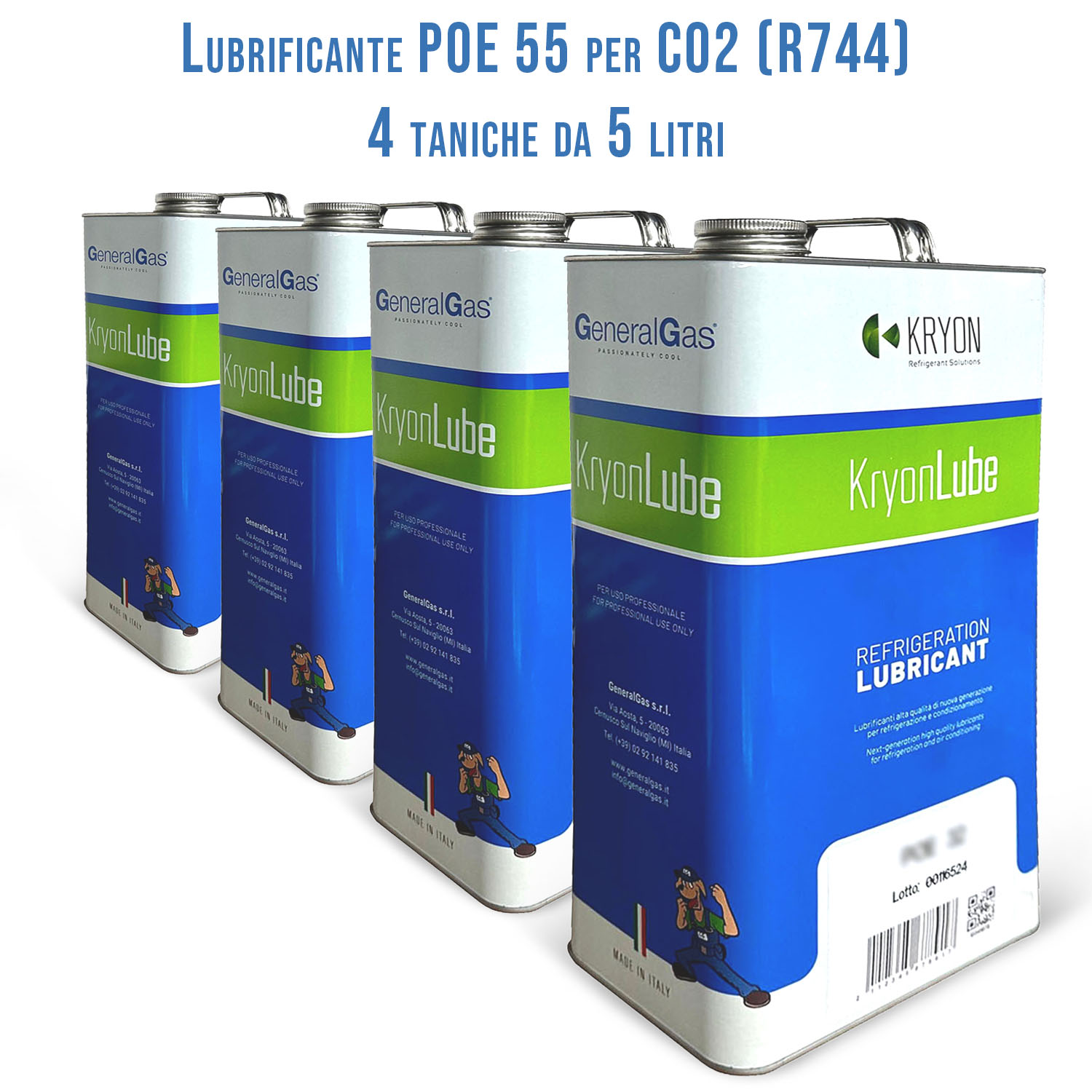 Lubrificante HVACR KryonLube POE 55 CO2 - polyol estere - Confezione n° 4 taniche in metallo da 5 litri