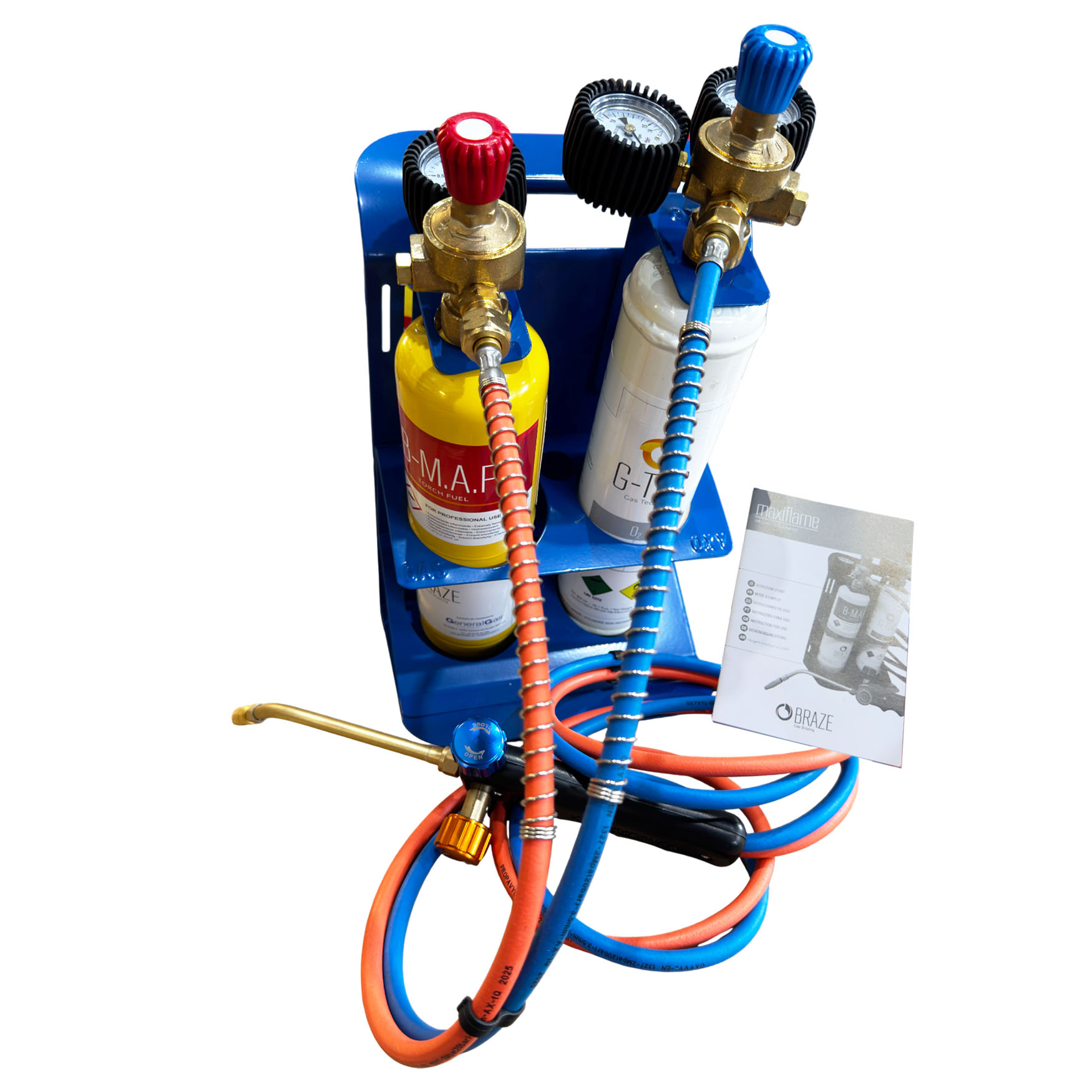 MAXIFLAME - Brazing Kit with pressure reducers and gauges - Oxygen + MAP (flame temperature up to  3.100 °C)