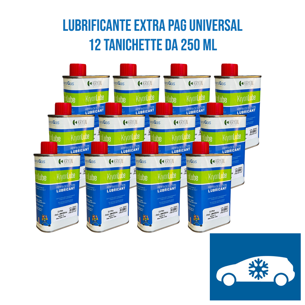 Olio Lubrificante AUTO KryonLube EXTRA Universal PAG per R134a e R12434yf - 12 taniche in metallo da 250ml