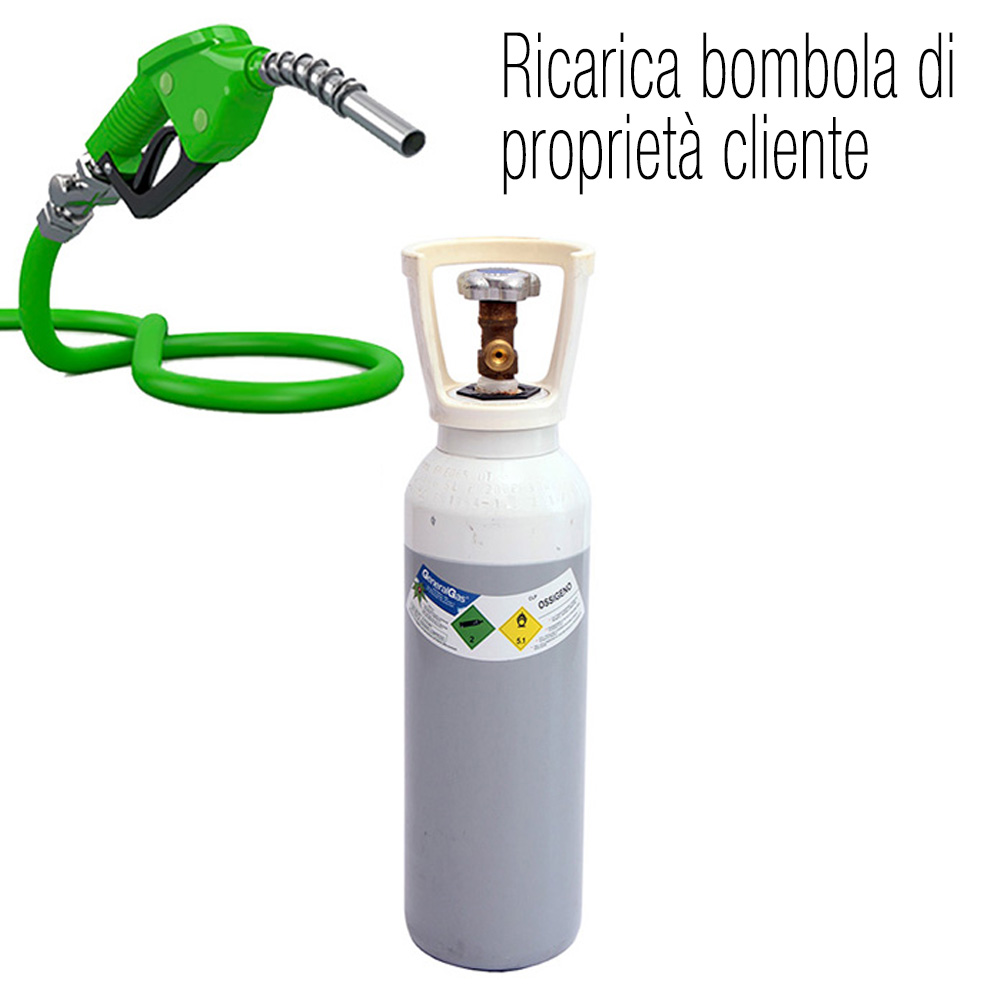 Ricarica ossigeno tecnico 5 litri - 1 mc per bombola proprietà cliente  (bombola piena restituita in circa 15 giorni dalla consegna del vuoto)